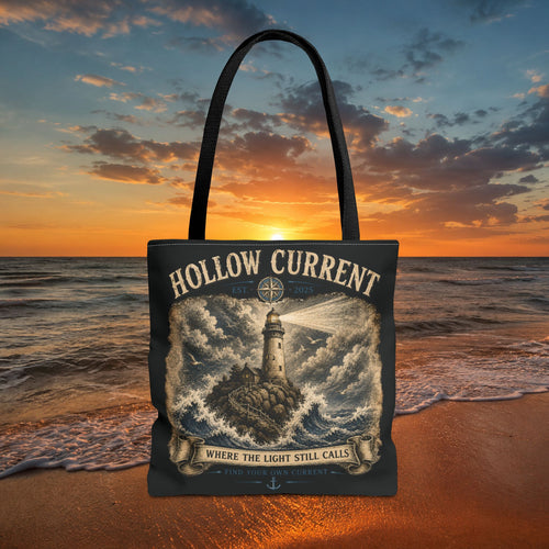 Hollow Current Lighthouse Tote Bag — “Where the Light Still Calls” All-Over Print