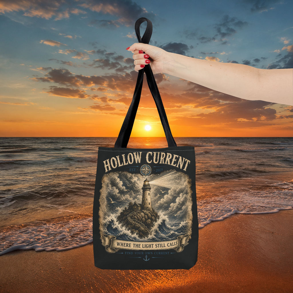 Hollow Current Lighthouse Tote Bag — “Where the Light Still Calls” All-Over Print