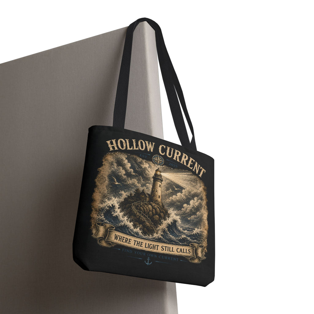 Hollow Current Lighthouse Tote Bag — “Where the Light Still Calls” All-Over Print