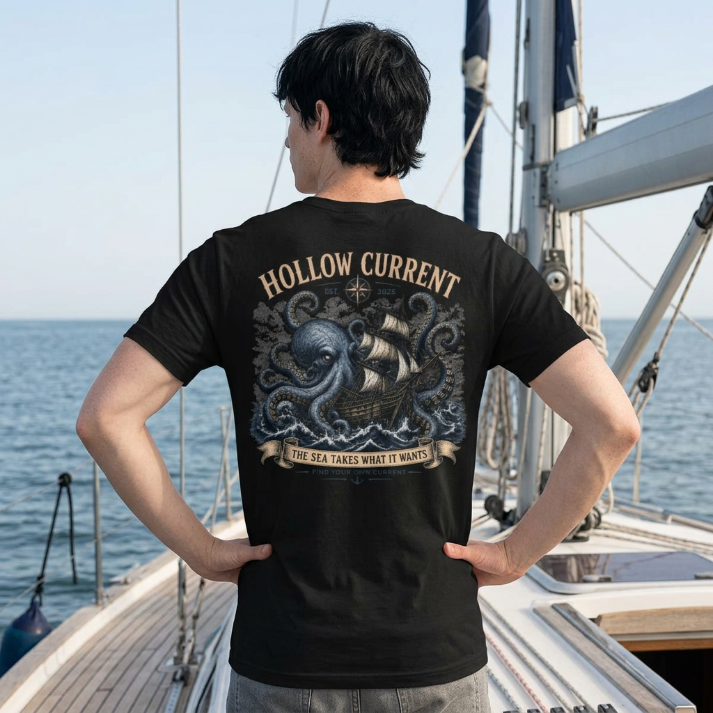 Hollow Current Kraken Tee — Nautical Octopus Ship Graphic T-Shirt