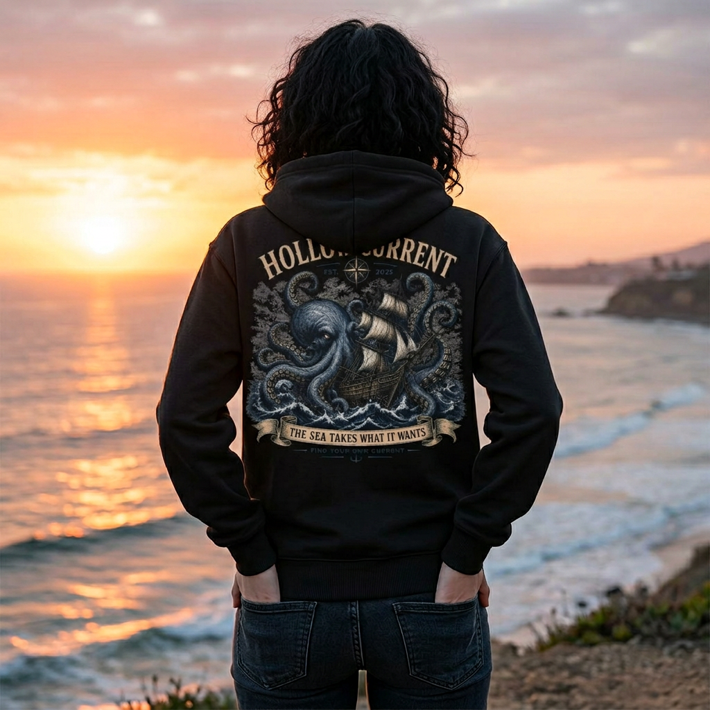 Hollow Current Octopus Ship Hoodie — “The Sea Takes What It Wants”