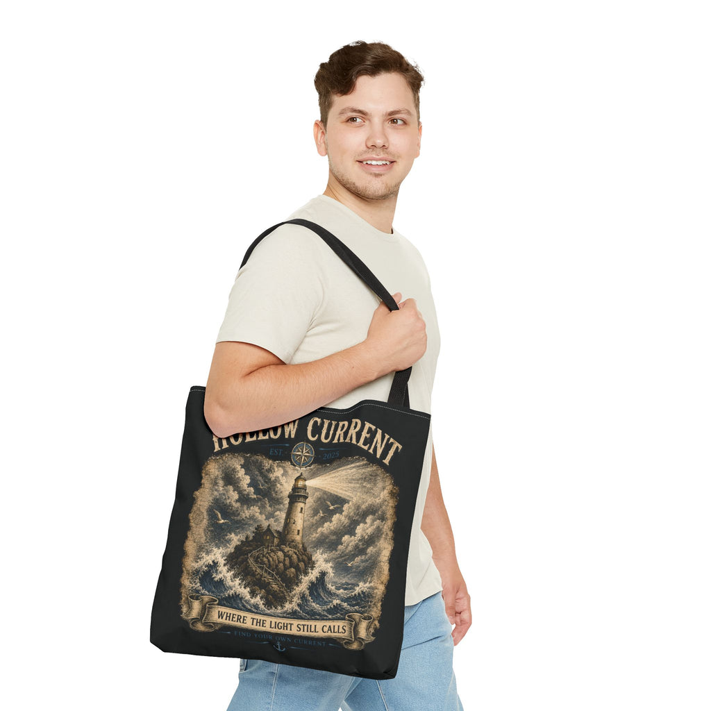 Hollow Current Lighthouse Tote Bag — “Where the Light Still Calls” All-Over Print