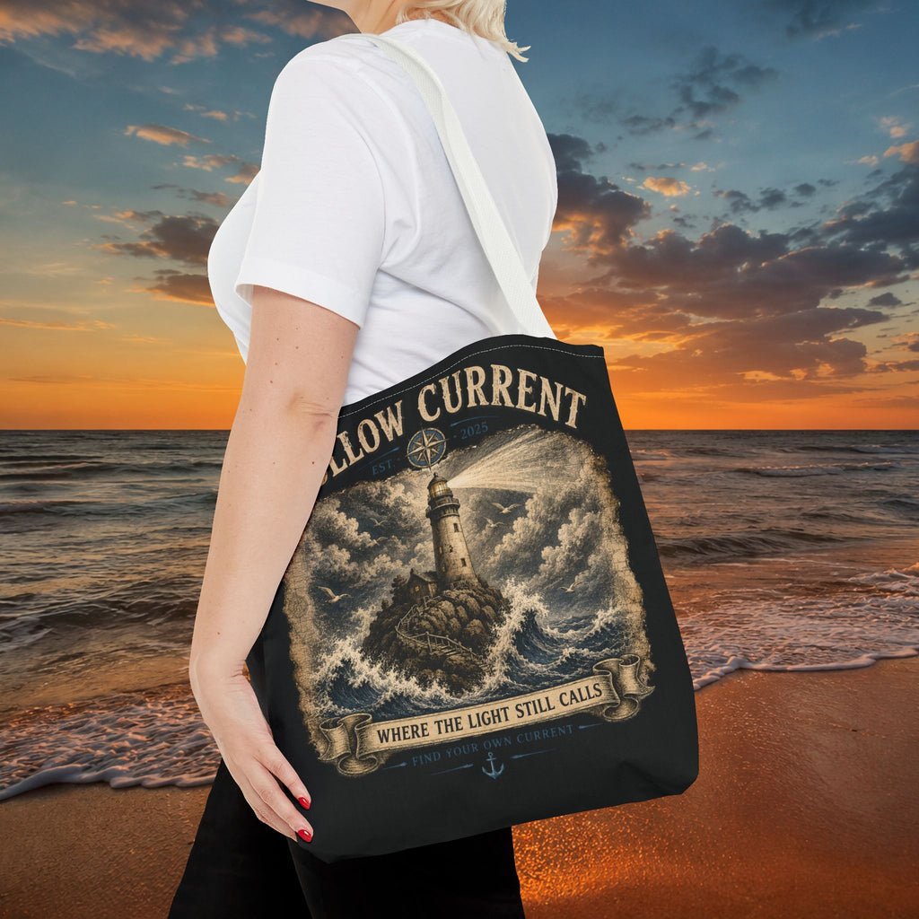 Hollow Current Lighthouse Tote Bag — “Where the Light Still Calls” All-Over Print