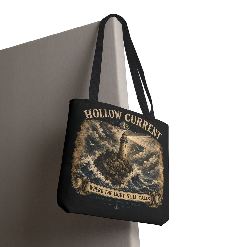 Hollow Current Lighthouse Tote Bag — “Where the Light Still Calls” All-Over Print